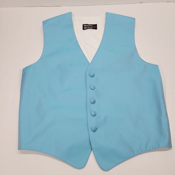 Satin Solid Turquoise Blue Mens Formal Vest Sz Small Tuxedo Prom Brandon Michael - Picture 1 of 6